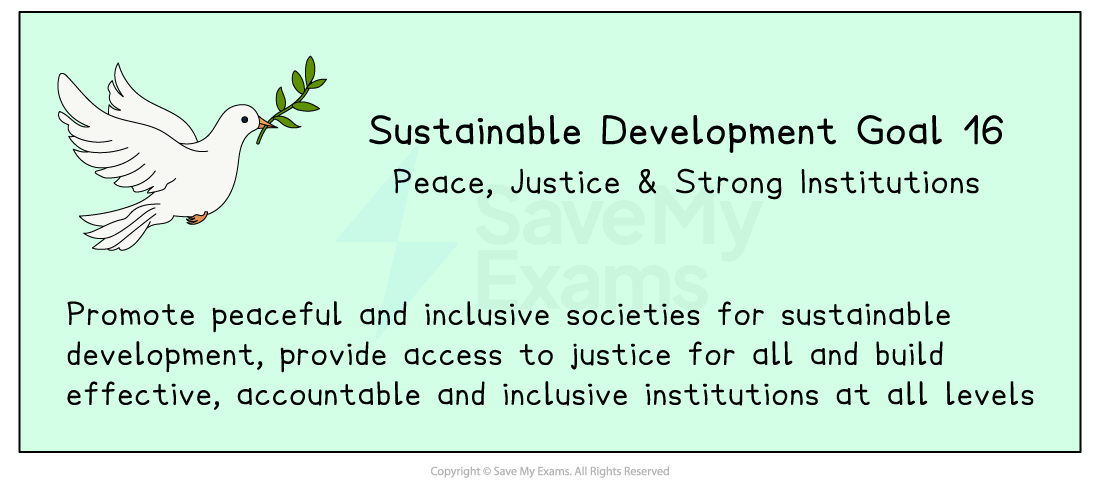 Dove with olive branch and gavel representing Sustainable Development Goal 16: Peace, Justice, and Strong Institutions for inclusive societies.