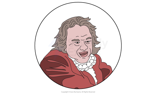 Illustration of a person with long hair wearing a red coat and white ruffled shirt, set within a circular frame, smiling and gesturing animatedly.