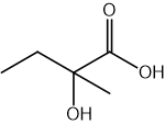 Chemical structure of 2-hydroxy-2-methylbutanoic acid.