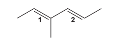 3-methylhexa-2,4-diene, with the carbon-2 and carbon-4 double bonds labelled 1 and 2 respectively