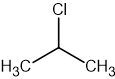Chemical structure of 2-chloropropane, with a central carbon bonded to a chlorine atom and two methyl groups (CH3) branching off.