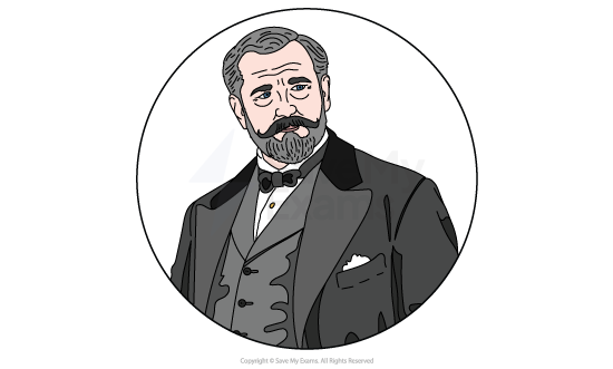 Illustration of a man with a beard and moustache, wearing a suit with a bow tie, waistcoat, and pocket square, inside a circular frame.