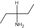 Structural formula of 3-aminopentane, showing a central carbon with an attached amine group, hydrogen, and two ethyl chains branching.