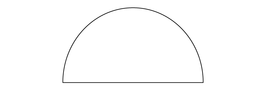 A semicircular glass block with the curved surface at the top and the flat edge at the bottom.