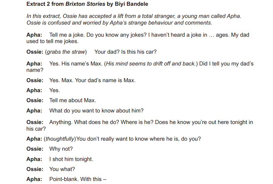 Excerpt from "Brixton Stories" by Biyi Bandele. Dialogue between Ossie and Apha about a joke, Apha’s dad Max, and a shocking revelation.