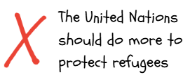 Red handwritten cross beside text saying “The United Nations should do more to protect refugees”, indicating disagreement with the statement