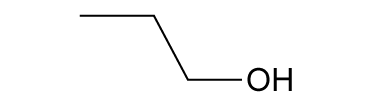 Structural formula of propan-1-ol, showing a three-carbon chain with an -OH group attached to the end carbon, representing the alcohol functional group.