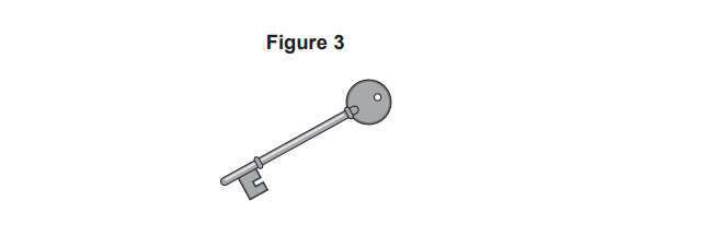 Simple illustration labelled “Figure 3” showing a single old-fashioned metal key with a round head and a small hole near the edge