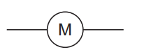 Electrical schematic symbol of a motor, shown as a circle with the letter M in the centre and horizontal connection lines on both sides