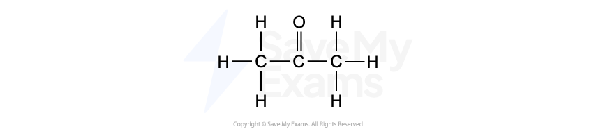 A displayed formula showing a carbonyl carbon double-bonded to an oxygen atom. The carbonyl carbon is attached to two methyl groups, CH3.