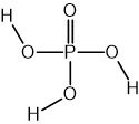 Displayed formula of phosphoric acid showing a central phosphorus atom double bonded to oxygen and singly bonded to three hydroxyl groups