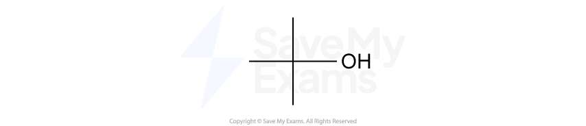 Skeletal chemical structure showing a central carbon cross with a horizontal bond to a right-hand hydroxyl group labelled OH