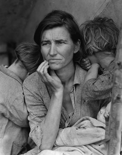 Destitute pea pickers in California: Dorothea Lange copyright