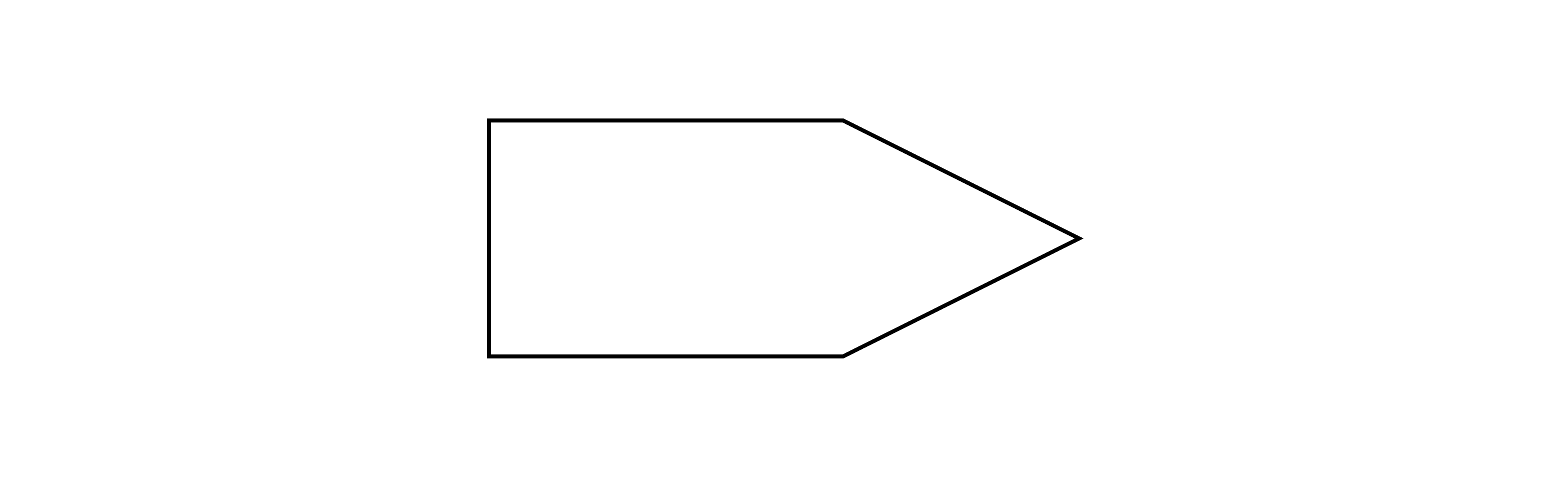 a horizontal arrow / chevron shape pointing to the right, drawn as a 5-sided polygon (a flat-tailed arrow). No grid. The shape has exactly one line of symmetry — the horizontal line through its tip. Drawn at moderate size, no labels, no measurements.