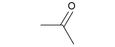 Chemical structure of propanone, showing a central carbon atom double-bonded to an oxygen atom and single-bonded to two methyl groups.