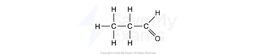 A displayed formula showing a carbonyl carbon double-bonded to an oxygen atom and single-bonded to a hydrogen atom. The carbonyl carbon is attached to an ethyl group, CH2CH3.