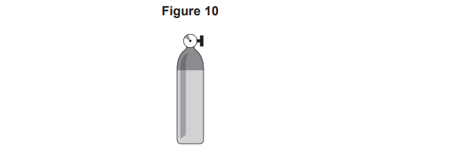 Simple illustration of a single upright gas cylinder with a dark top and valve, labelled Figure 10, on a plain white background