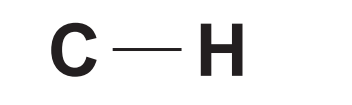 Simple chemical diagram showing a single covalent bond between a carbon atom (C) and a hydrogen atom (H) on a plain white background