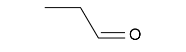 Chemical structure of propanal, showing a linear chain with a carbon double-bonded to oxygen (C=O) and a single hydrogen atom.