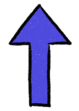 Simple hand-drawn blue arrow pointing upwards on a white background, outlined in black, suggesting upward direction or movement
