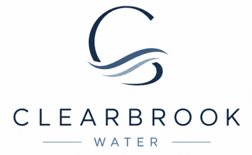 Clearbrook Water logo with stylised blue letter C and flowing wave graphic above the company name in modern sans serif text