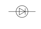 Circuit symbol of a diode inside a circle, with a triangle pointing to a vertical line on a horizontal wire, representing current flow in one direction