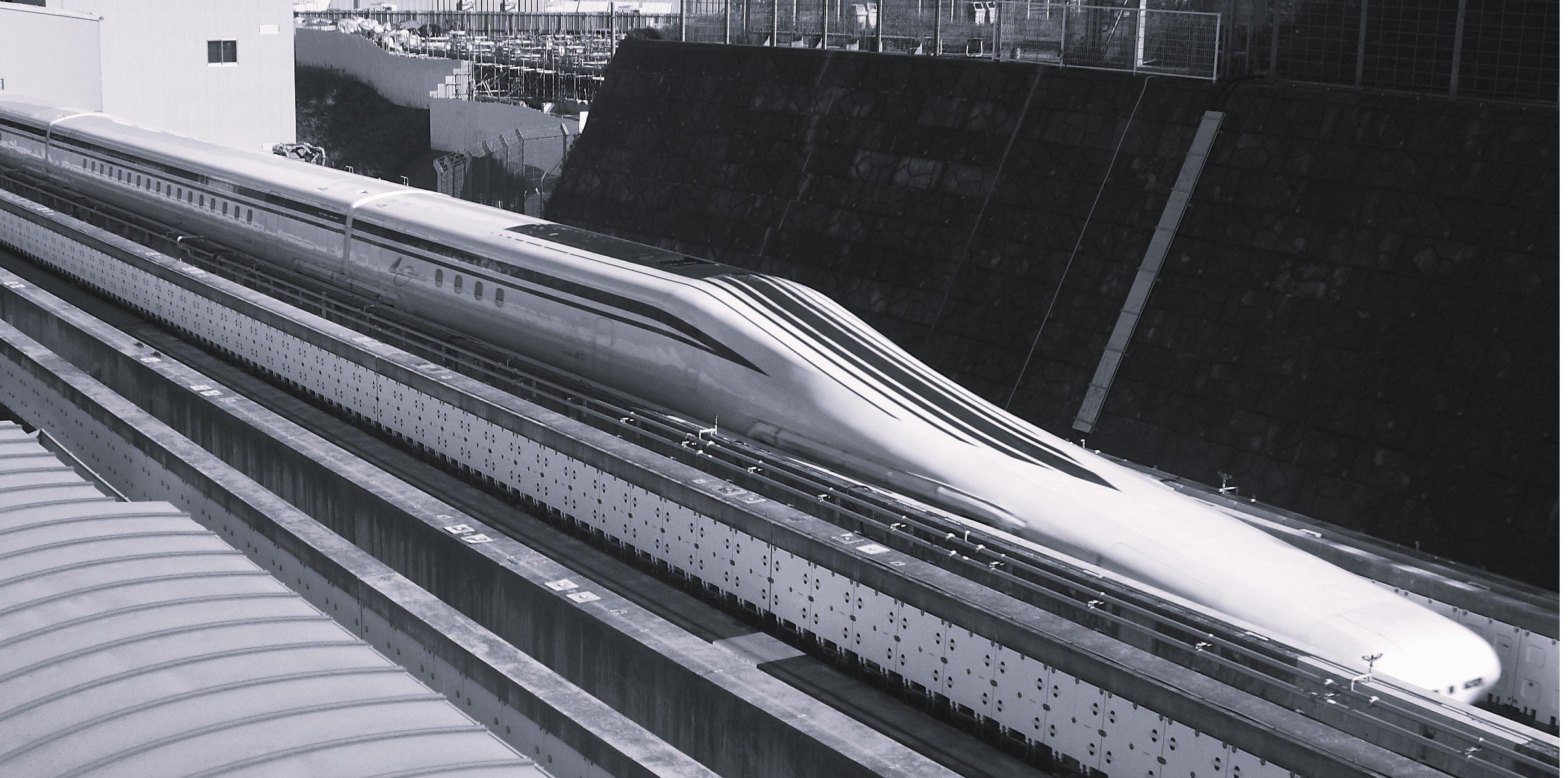 The Series L0 maglev high-speed train undergoing a test run on the Yamanashi Test Track in Japan.