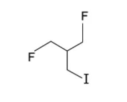 Skeletal formula of 1-fluoro-2-(fluoromethyl)-3-iodopropane