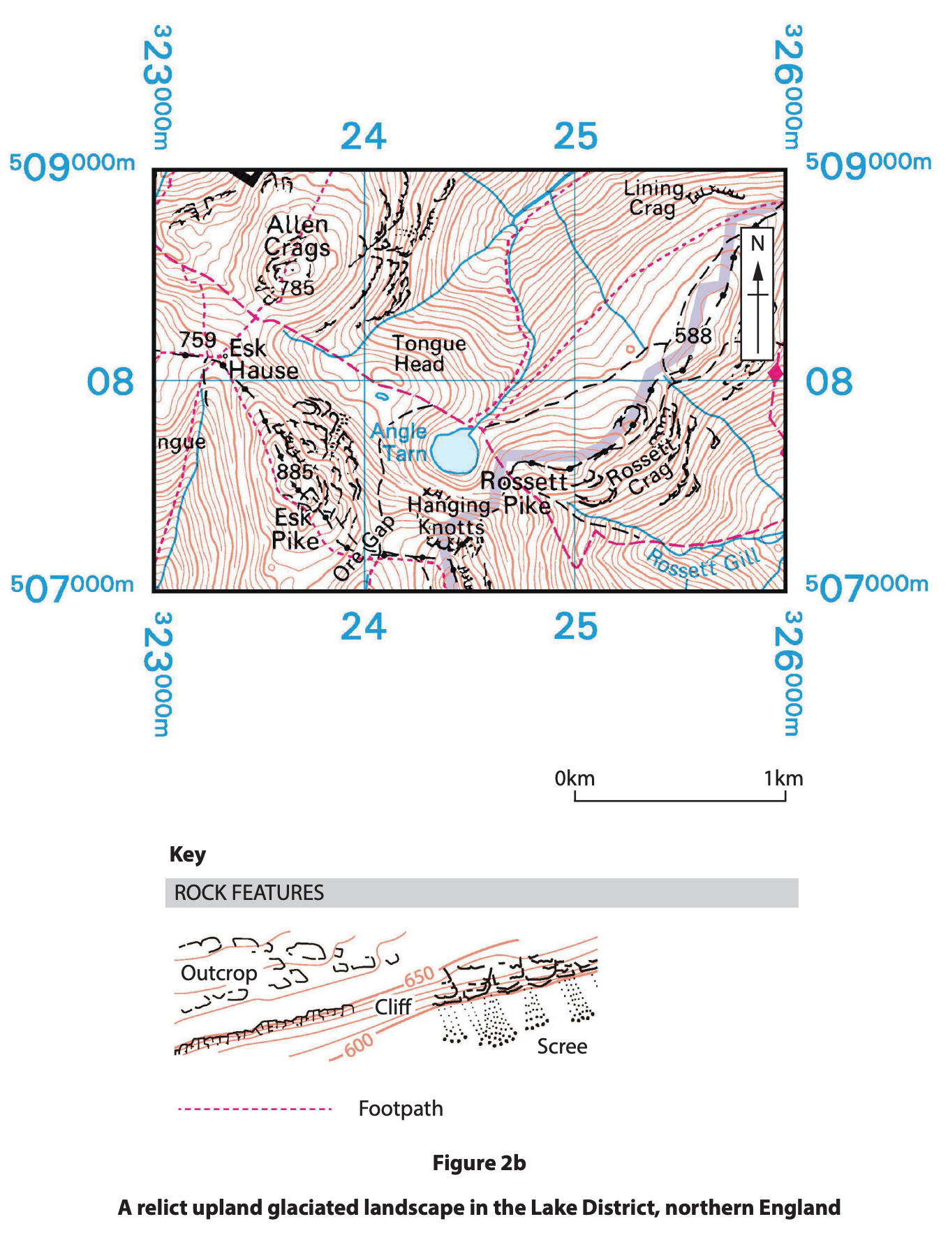 OS map extract showing a relict landscape in the Lake District