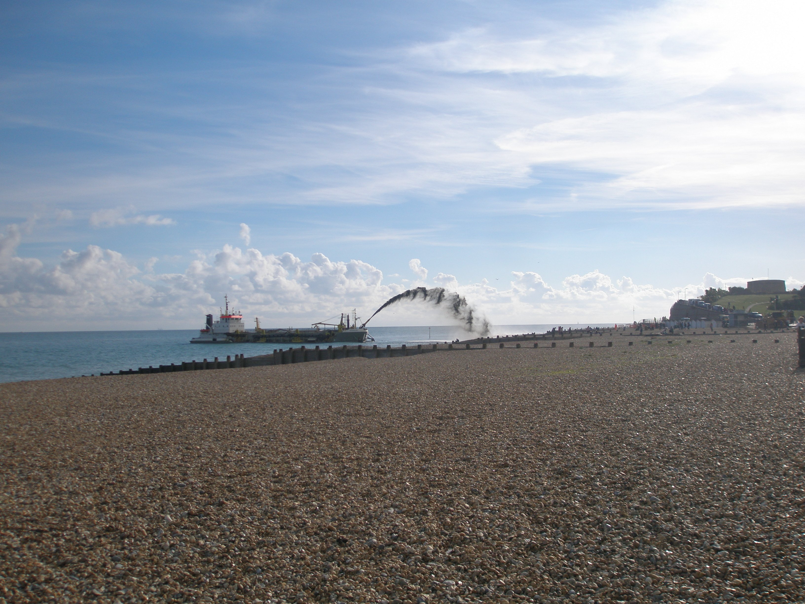 Photograph showing soft engineering being used to improve sea defences.