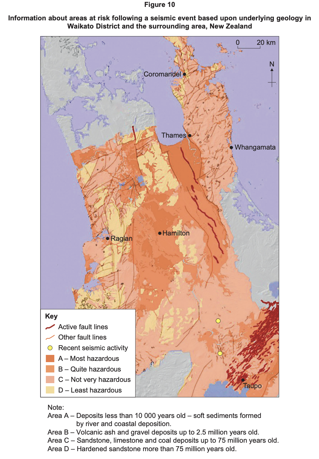 Information about areas at risk following a seismic event based upon underlying geology in Waikato District and the surrounding area, New Zealand