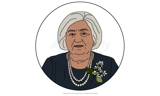 Image of the Grandmother from Persepolis: she is an older woman with short white hair, wearing a dark dress, pearl necklaces and a floral corsage, shown inside a circular frame.