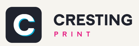 Cresting Print logo with a bold white letter C in a dark rounded square and the words CRESTING in black and PRINT in bright pink