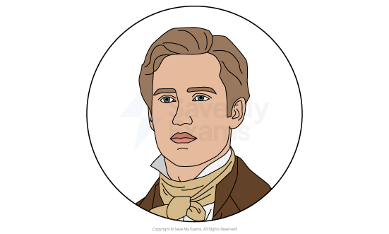 Image of Godfrey Cass from Silas Marner: he is a 19th-century man with styled brown hair, wearing a brown coat, high white collar and beige cravat, shown in a circular frame