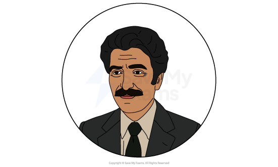 Image of Uncle Anoosh from Persepolis: he is a middle-aged man with dark hair and moustache, wearing a suit and tie, shown from the shoulders up in a circular frame.