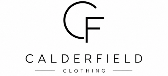 Calderfield Clothing logo with stylised letters C and F above the brand name in thin black text on a white background