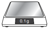 Illustration of a digital weighing scale with a flat platform and display reading 0.1 grams
