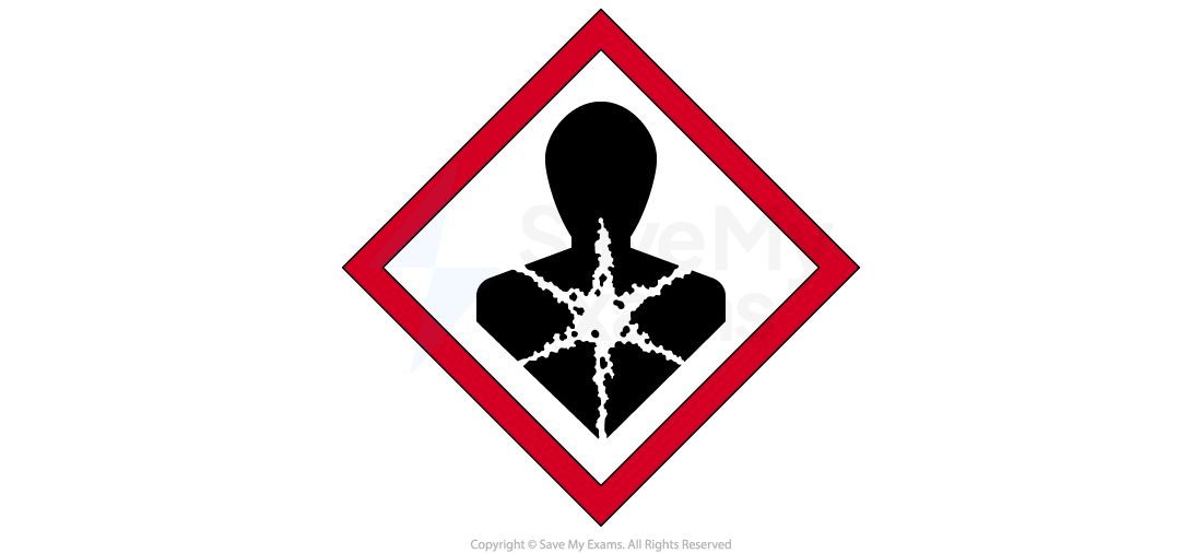 GHS hazard pictogram: human silhouette with starburst on chest inside red diamond, indicating serious long-term health hazards like carcinogenicity