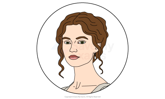 Nancy Lammeter: a young woman with wavy brown hair in loose curls, pale skin and calm expression, shown in profile within a simple circular frame
