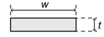 Rectangular bar shown in side view, labelled width w along the top and thickness t on the right with dashed dimension lines