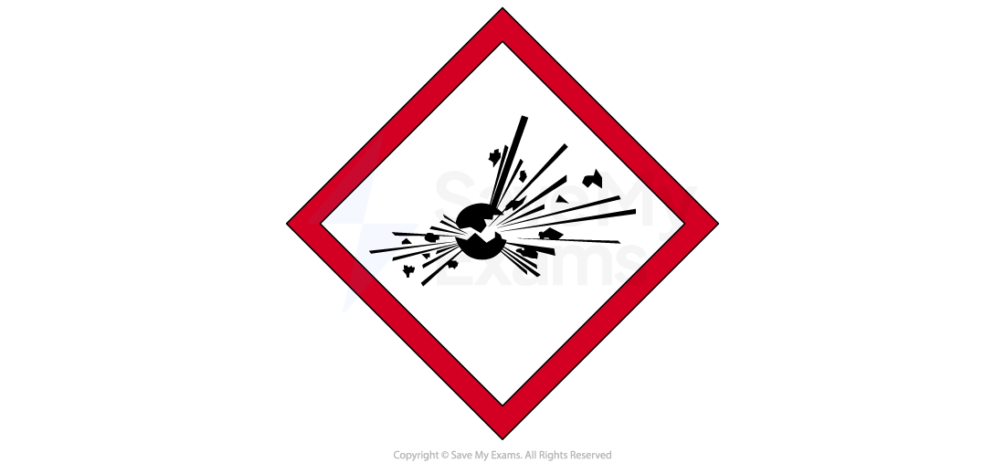 GHS hazard pictogram showing exploding bomb symbol inside a red diamond, indicating explosive or self-reactive substances and risk of violent explosion