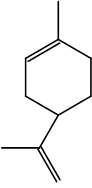 Skeletal formula of limonene showing a six-membered carbon ring with an isopropenyl substituent and one endocyclic double bond, giving two C=C double bonds in total