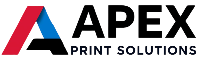 APEX Print Solutions logo with stylised red, blue and black letter A on the left and bold black APEX text above smaller PRINT SOLUTIONS text