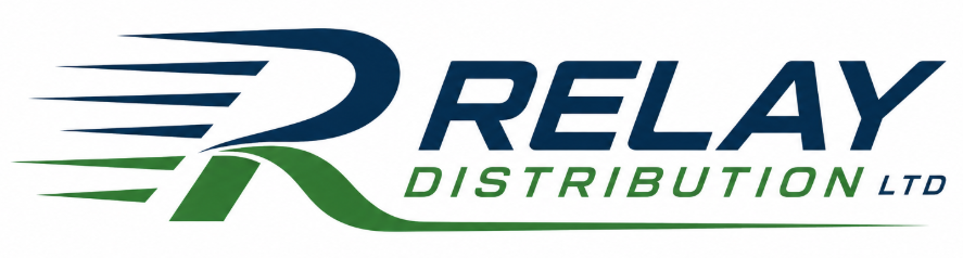 Relay Distribution Ltd logo with stylised blue ‘R’ and green swoosh suggesting speed and motion, company name in blue and green text