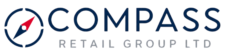 Compass Retail Group Ltd logo featuring a stylised navy and red compass icon to the left of the company name in bold navy and light grey text