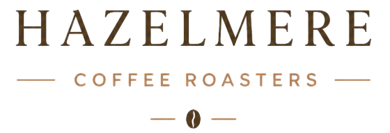 Hazelmere Coffee Roasters logo with elegant brown lettering and a stylised coffee bean icon centred beneath horizontal lines