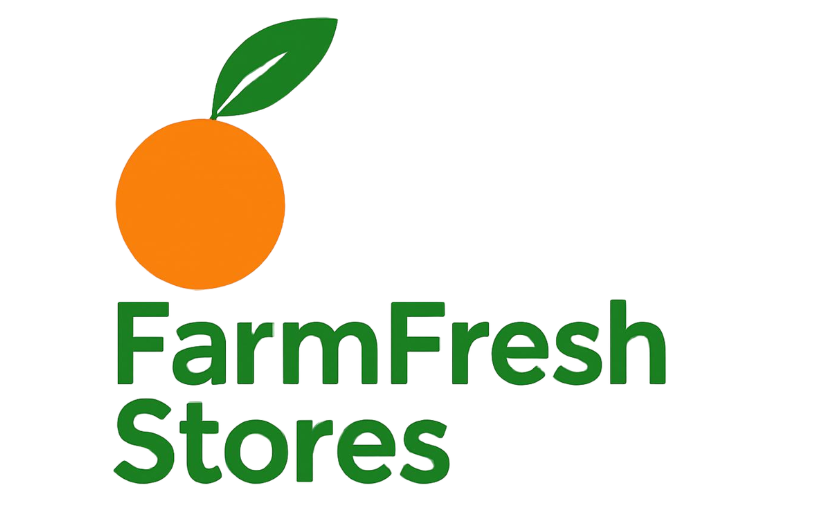 FarmFresh Stores logo with an orange fruit and green leaf above bold green text on a white background