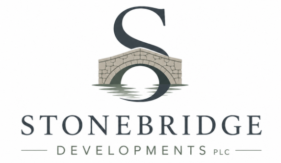 Stonebridge Developments PLC logo featuring stylised stone bridge over water with large decorative “S” integrated into the arch design