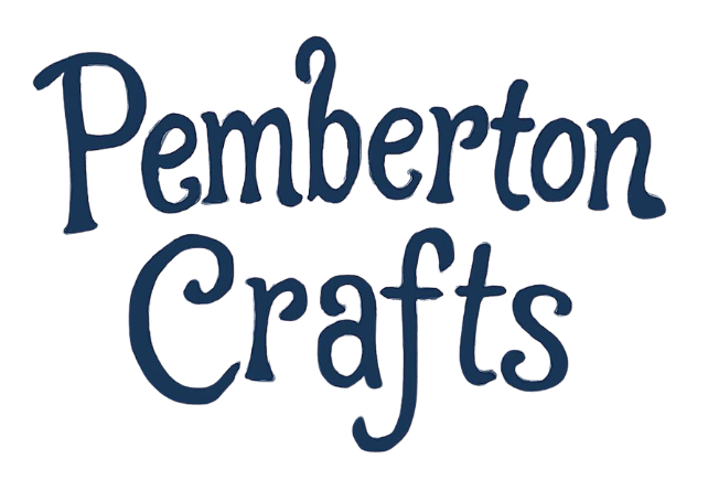 Pemberton Crafts logo with dark blue, playful hand-drawn lettering on a white background
