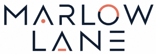 Marlow Lane logo with minimalist navy lettering and coral geometric accents on the A, O and E, set against a plain white background
